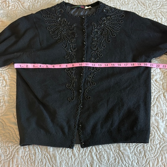 Chung Kiu Vintage Black Beaded Lambswool Cardigan Sweater size 42 - Picture 9 of 13